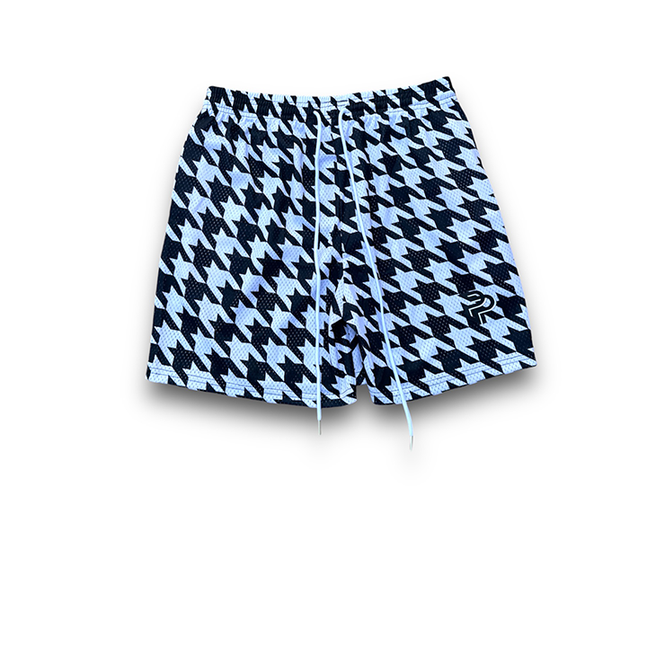 Black Houndstooth Mesh Short