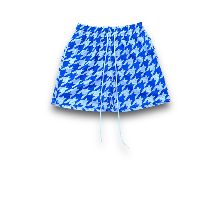 Blue Houndstooth Mesh Short