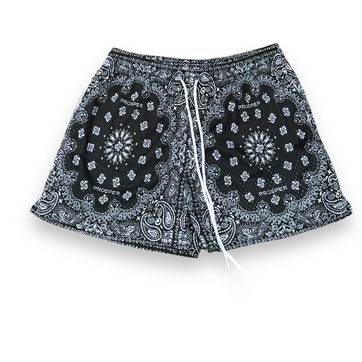 Black Paisley Mesh Short