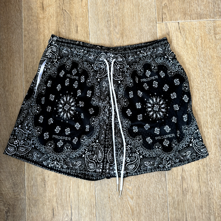 Black Paisley Mesh Short